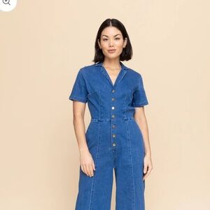 Mixed by Nasrin denim jumpsuit wide leg stretch